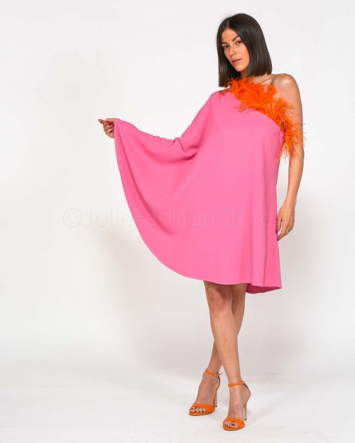 The Glunger Pink Kaftan Dress with Orange Feathers