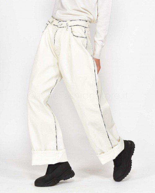 Icon Denim Jeans Largo Bianco con Sfumature Nere