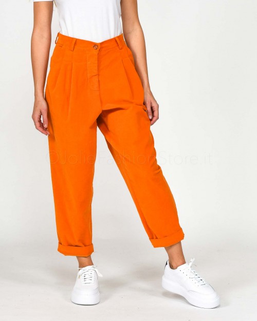 Haveone Pantalone in Velluto Liscio Arancione