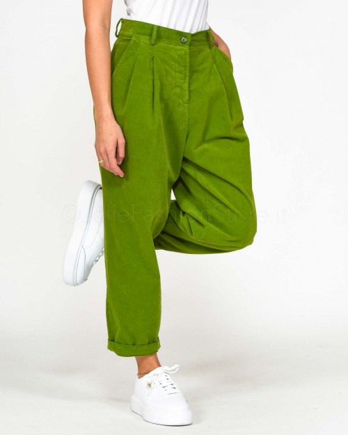 Haveone Pantalone in Velluto Liscio Verde