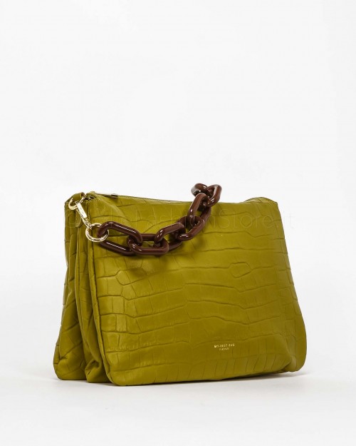 My Best Bags Borsa Pochette Maxi in Pelle Stampa Cocco Verde con Catena  MYB 9014 IRIDE