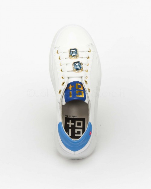 Gio + Sneakers Bianca Applicazioni Azzurre  PIA 38