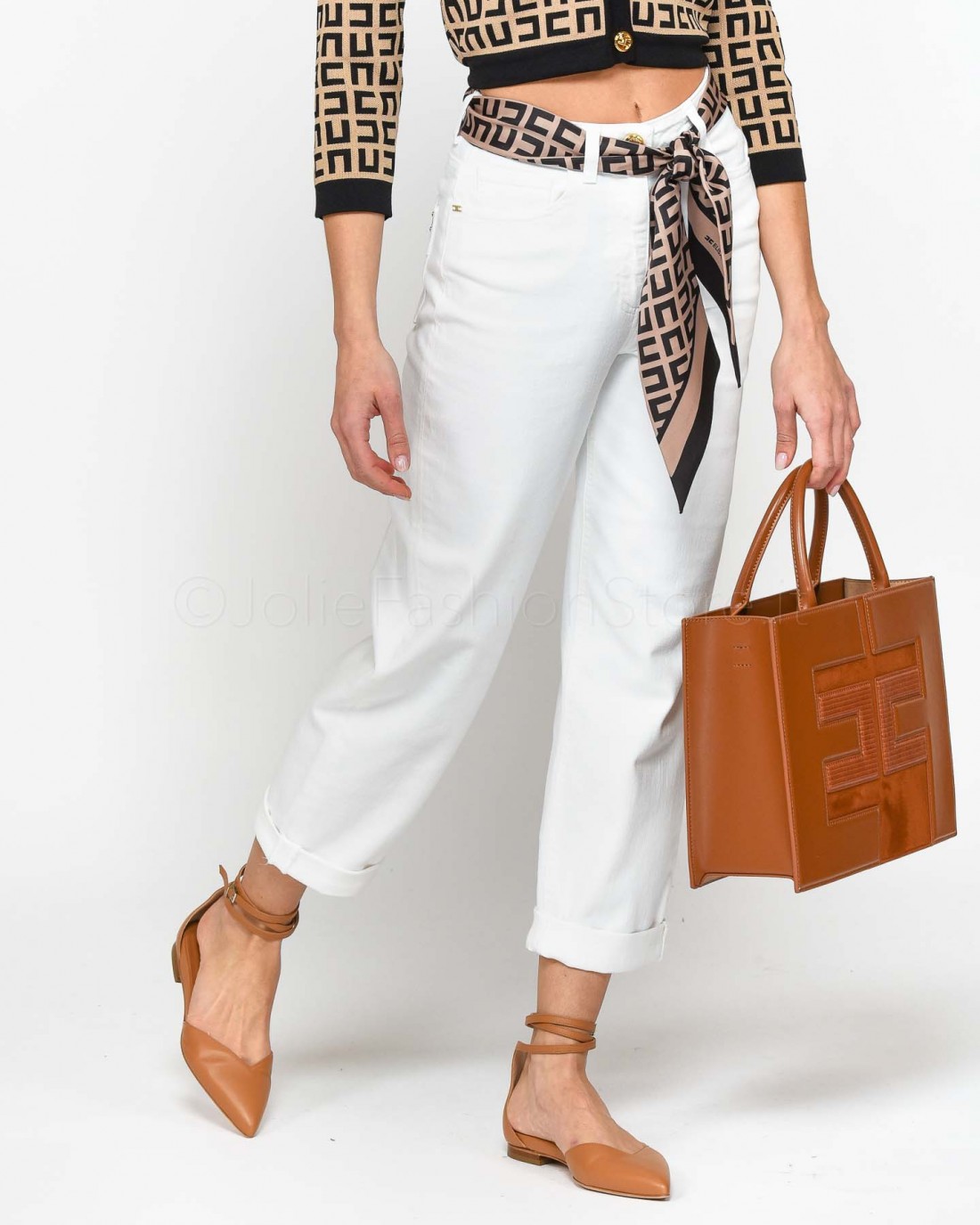 Elisabetta Franchi Jeans Bianco con Cintura  PJ91I31E2 360