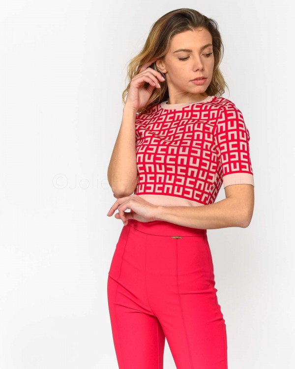 Elisabetta Franchi Top Crop in Maglia Fucsia Porcellana  TK58Z31E2 BB8