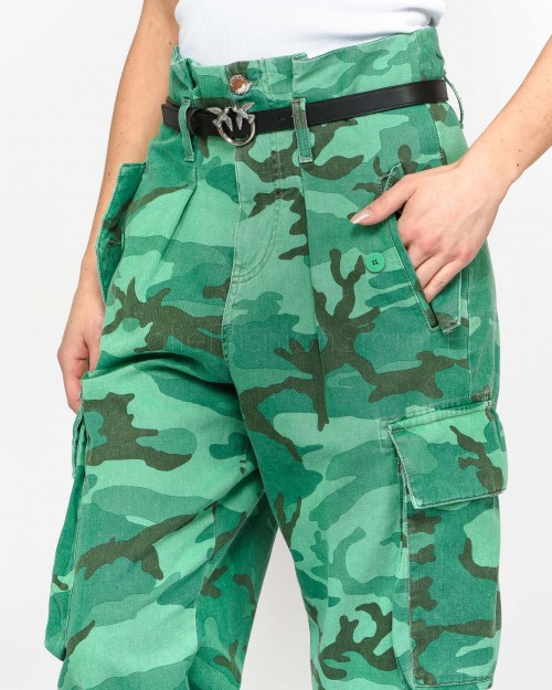 Pinko Pantalone Cargo Camouflage Verde Marrone  100336 A0MW SL0