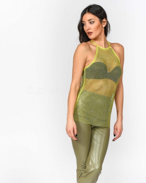 Patrizia Pepe Top a Rete con Strass Sunny Lime