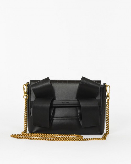 Pinko AIKA CLUTCH MINI VITELLO MORBI NERO-ANTIQUE GOLD