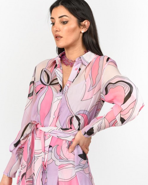 Pinko Abito Chemisier Voile Stampa Lilla Rosa  100109 A0H9 WO2
