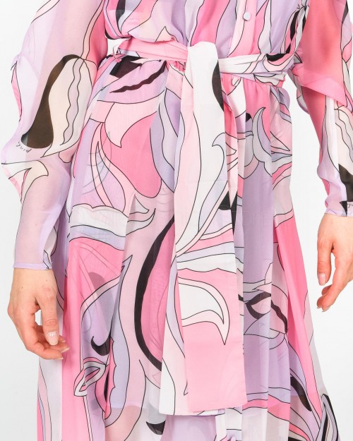 Pinko Abito Chemisier Voile Stampa Lilla Rosa  100109 A0H9 WO2