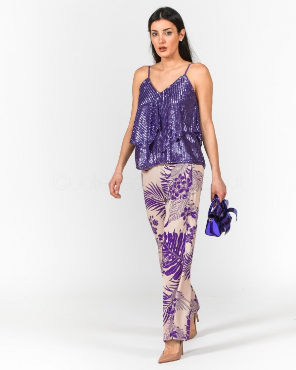 Pinko Pantaloni Stampa Tropicale Nudo Viola  100910 A0RL NY0