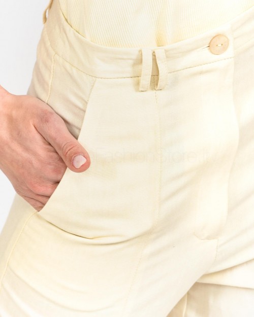 Patrizia Pepe Pantaloni Misto Lino Linen White  2P1491 A052 W347