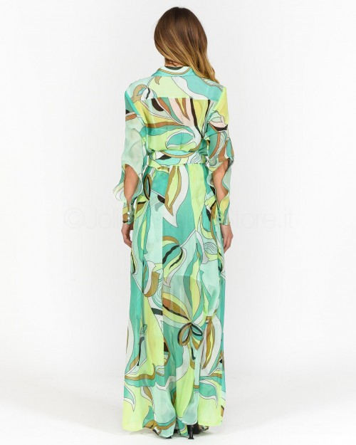 Pinko Abito Chemisier Voile Stampa Verde Acqua  100109 A0H9 SC3