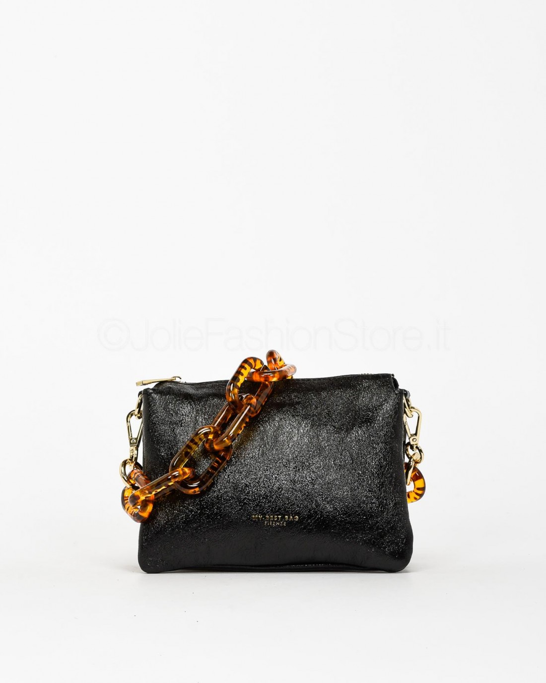My Best Bags Borsa Pochette Trio Nero Metalizzato con Catena  MYB 3026 NERO