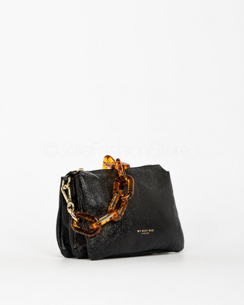My Best Bags Borsa Pochette Trio Nero Metalizzato con Catena  MYB 3026 NERO