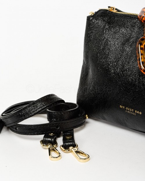 My Best Bags Borsa Pochette Trio Nero Metalizzato con Catena  MYB 3026 NERO