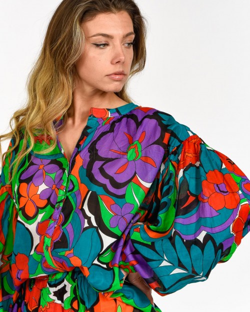 Dou Uod Camicia in Mussola Stampa Fiori  MUFLONE AS SAMPLE
