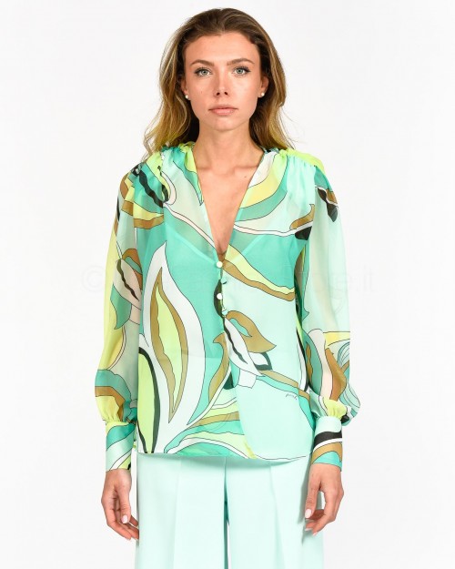 Pinko Blusa Stampa Bocciolo Multicolor Verde  100399 A0H9 SC3