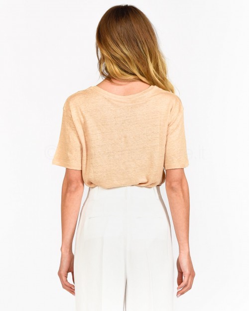 Not Shy T-Shirt Scollo a V in Lino Beige  4205014 STEPPE