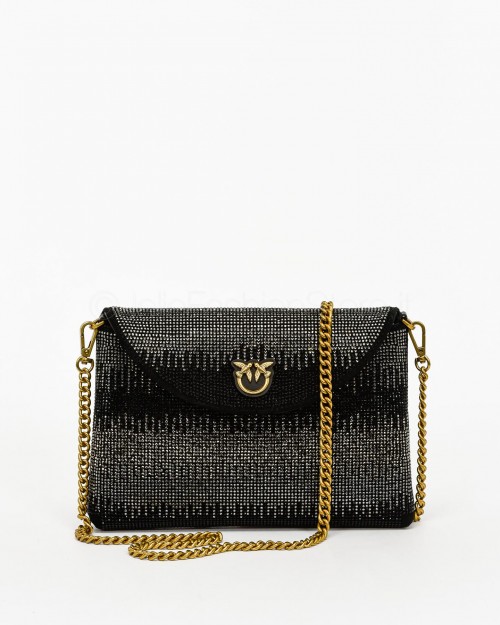 Pinko SOFT ENVELOPE FULL STRASS NERO-ANTIQUE GOLD  100194 A0FC Z99Q