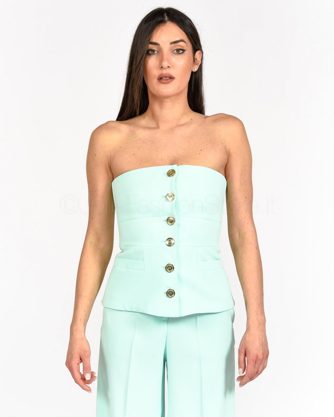 Pinko Top Senza Maniche con Bottoni Vetro Azzurro  100112 7624 E18