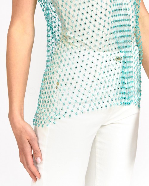 Patrizia Pepe Top Shiny Crystal Acqua  2M4292 A274 F4H1