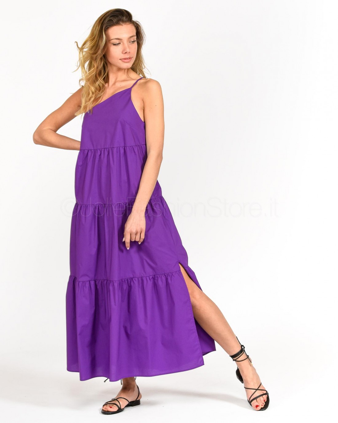 Patrizia Pepe Abito Monospalla in Cotone Sexy Violet  2A2526 A9B9 M448