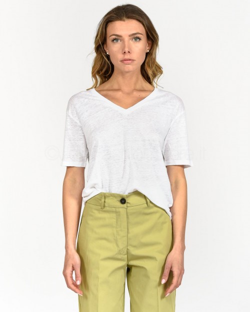 Not Shy T-Shirt Scollo a V in Lino Latte  4205014 LYS