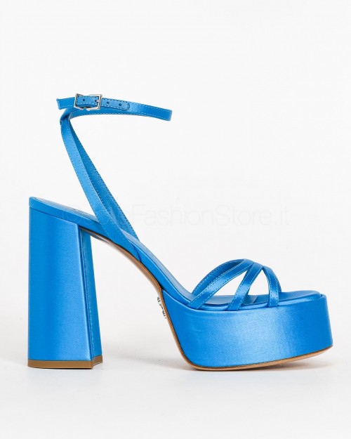 Sergio Levantesi Sandal with Plateaux in Bluette Satin  VANILLA RASO SETA PLACIDO