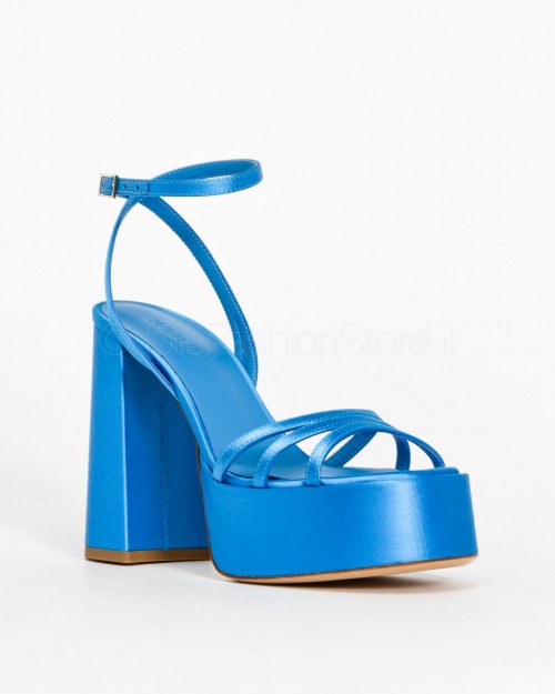 Sergio Levantesi Sandal with Plateaux in Bluette Satin  VANILLA RASO SETA PLACIDO