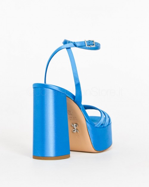 Sergio Levantesi Sandal with Plateaux in Bluette Satin  VANILLA RASO SETA PLACIDO