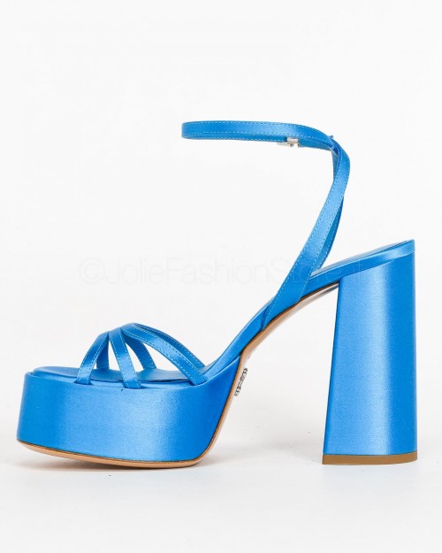 Sergio Levantesi Sandal with Plateaux in Bluette Satin  VANILLA RASO SETA PLACIDO