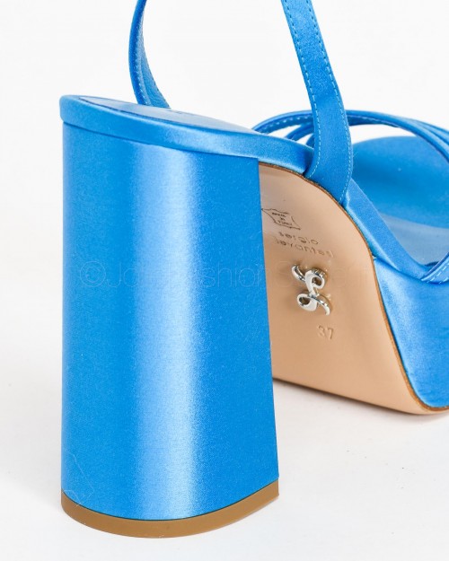 Sergio Levantesi Sandal with Plateaux in Bluette Satin  VANILLA RASO SETA PLACIDO