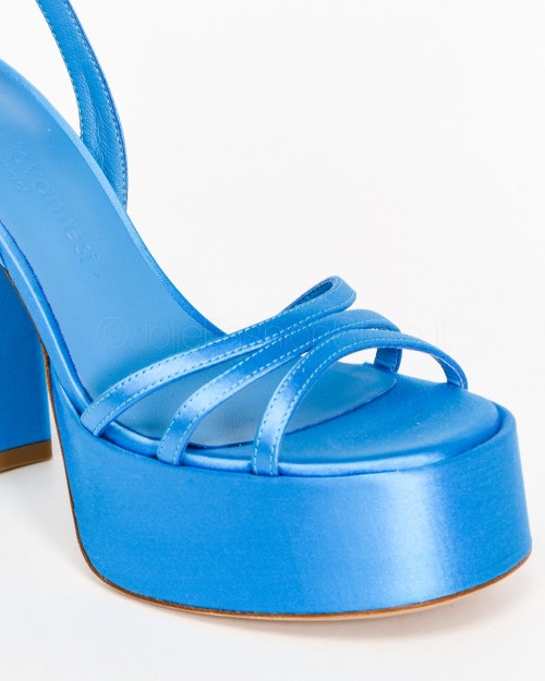 Sergio Levantesi Sandal with Plateaux in Bluette Satin  VANILLA RASO SETA PLACIDO