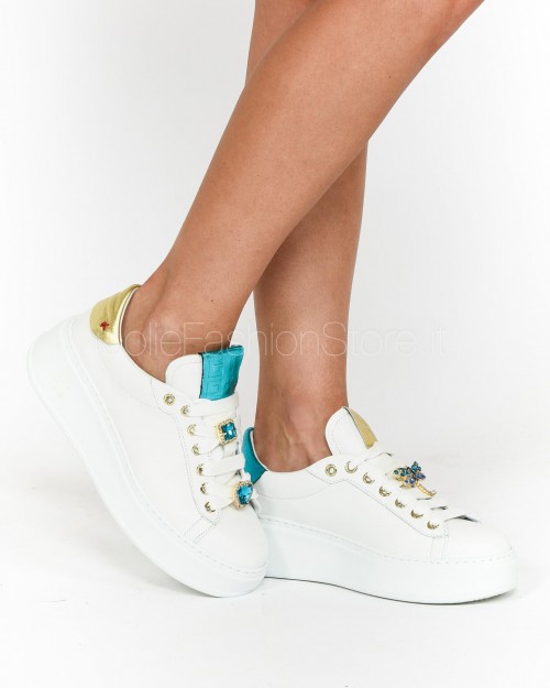 Gio+ Sneakers Bianco con Applicazioni Azzurre