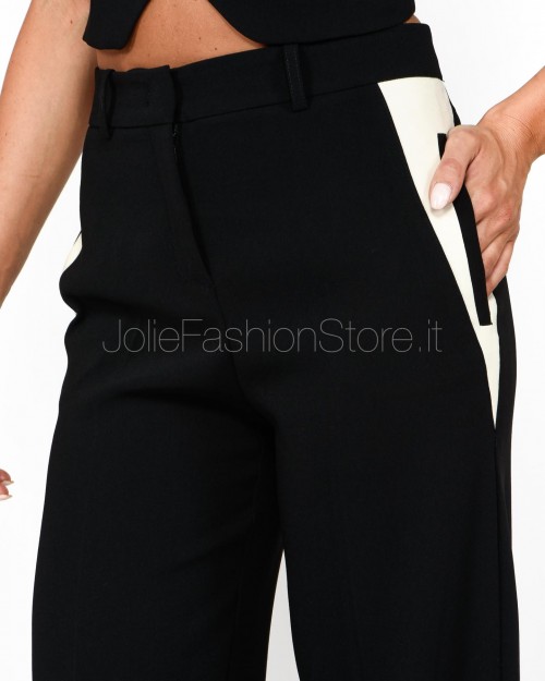 Pinko Pantaloni Wide Leg Nero con Dettaglio in Contrasto  101801 A15R ZD7