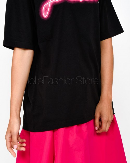 Pinko T-Shirt Oversize Nero Scritta Fucsia  101704 A1AZ ZW1