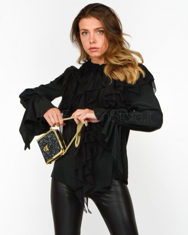 Pinko Camicia con Volant Nera  101762 A11X Z99