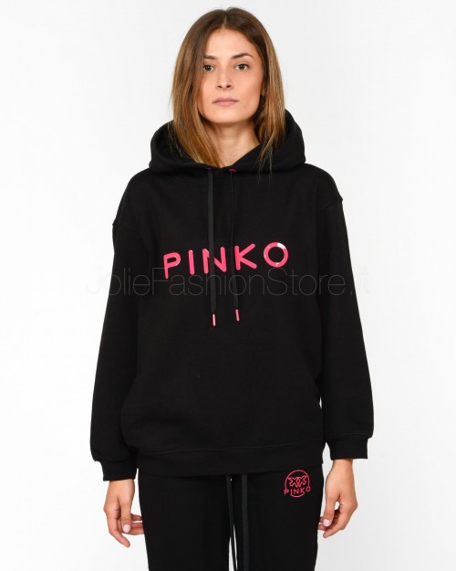 Pinko Felpa con Cappuccio Nera Stampa Logo  101685 A163 Z99