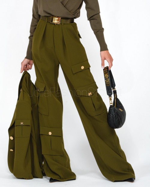 Elisabetta Franchi Pantalone Cargo Army con Cintura