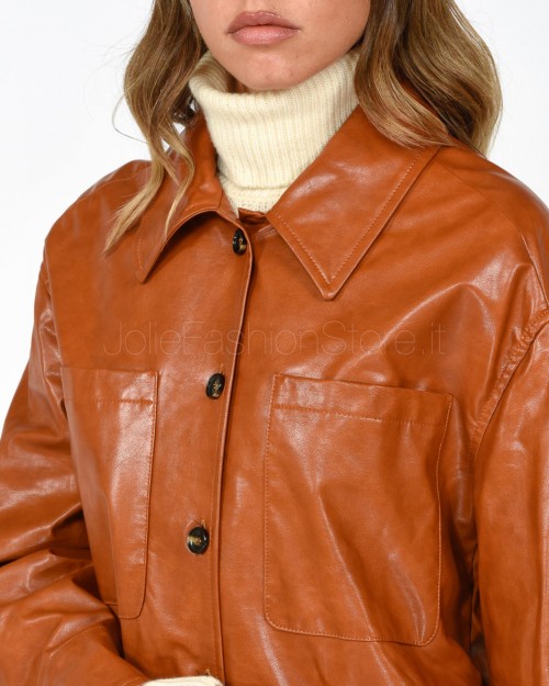 Solo Tre Giacca a Camicia Ecopelle Caramello  M1R0136 RU 66S