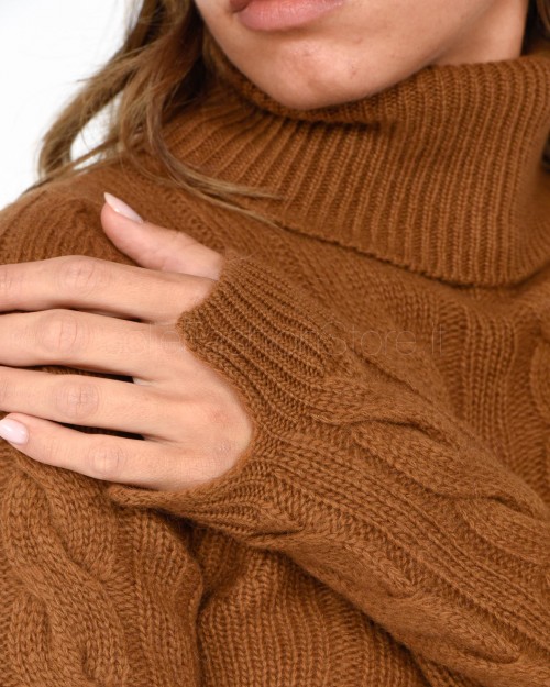 Solo Tre Maglia Collo Alto a Trecce Caramello  M3R0021 RU 66S