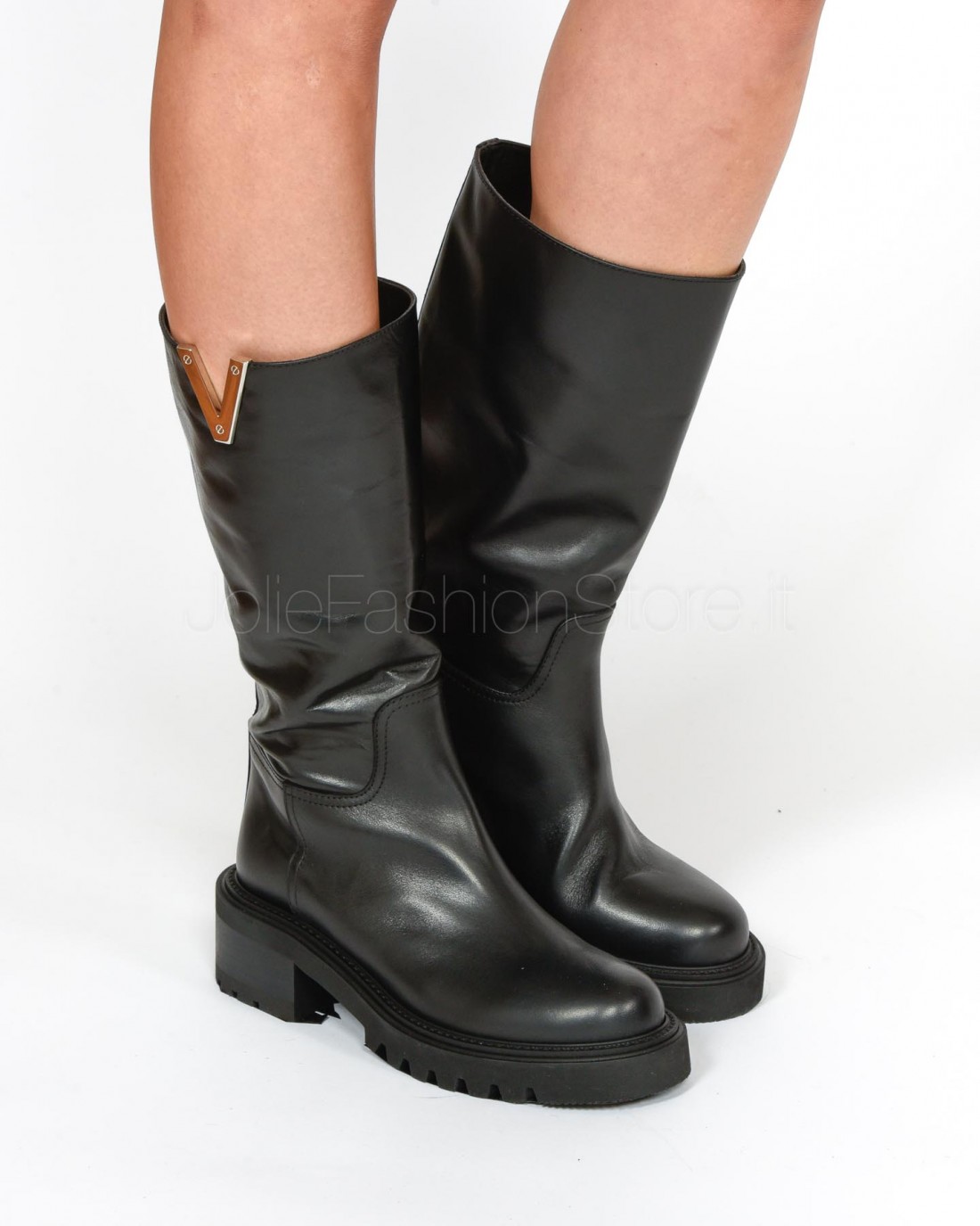 Via Roma 15 Stivale Biker Nero con V  3997 VENICE NERO