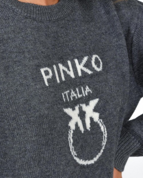 Pinko Maglia Grigia con Logo Bianco  100414 Y7Z4 I42