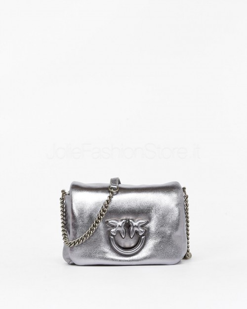 Pinko Pochette Baby Love Click Puff Argento Old Silver Laminata