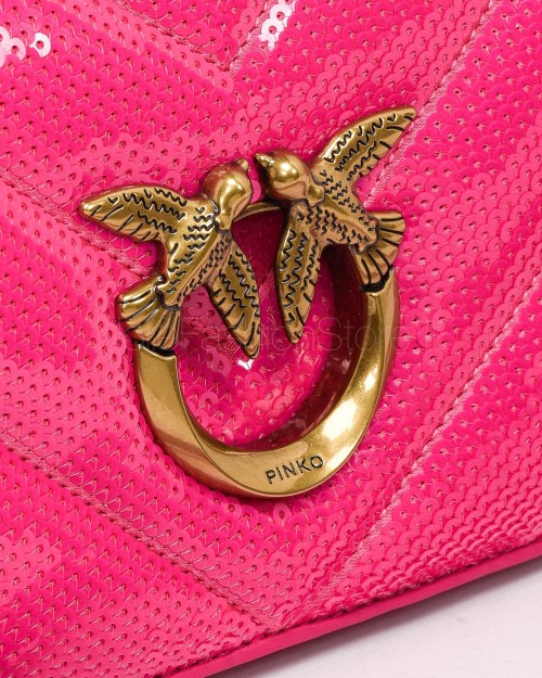 Pinko Pochette Love Mini Click Paillettes Fucsia Antique Gold  100067 A17J N17Q