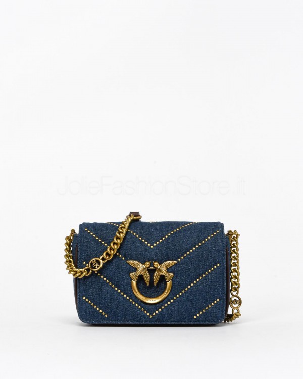 Pinko Pochette Mini Love Click in Denim e Borchie Antique Gold  100067 A1BT DN4Q