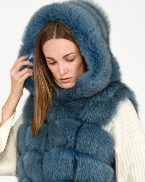 Frame Gilet in Pelliccia Volpe con Cappuccio Carta da Zucchero  299502/C CARTA DA ZUCCHERO