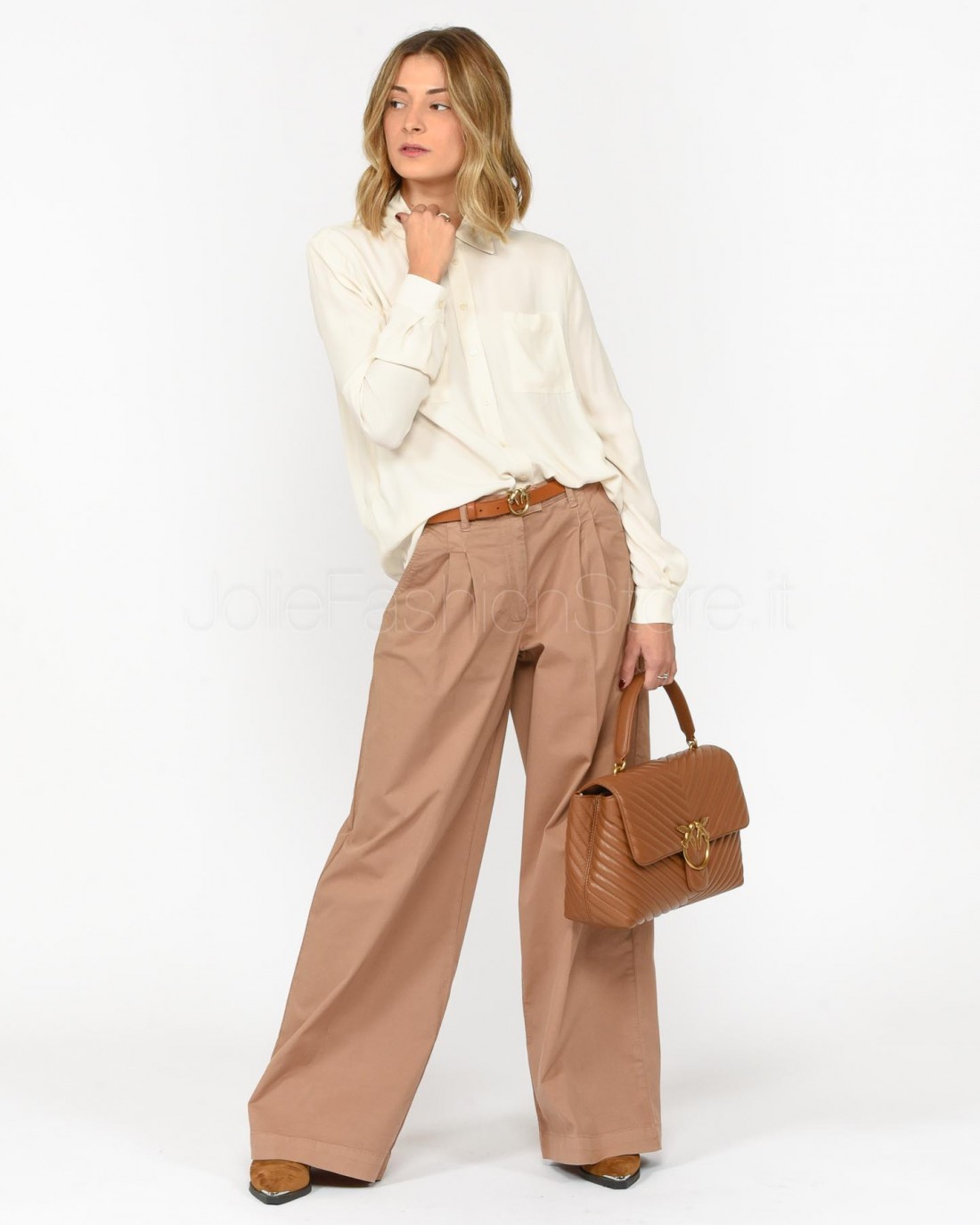 Pinko Pantaloni Ampi in Cotone Marroni  102205 A1OA C95