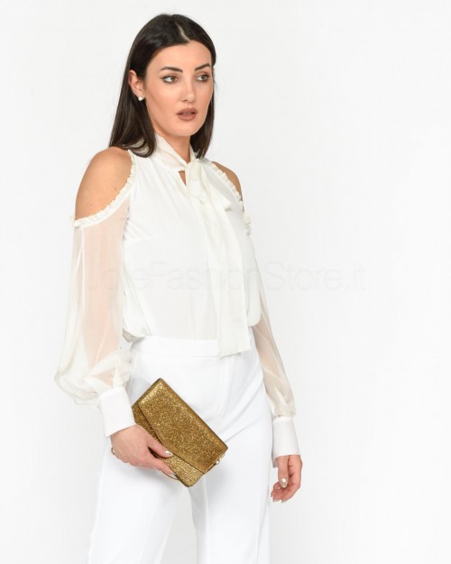 Pinko GAMAY CREPE DE CHINE BLOUSE WITH WHITE-SNOW WHITE
