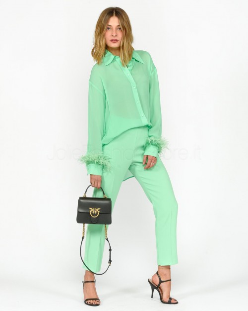 Pinko Camicia Lunga con Piume Verde
